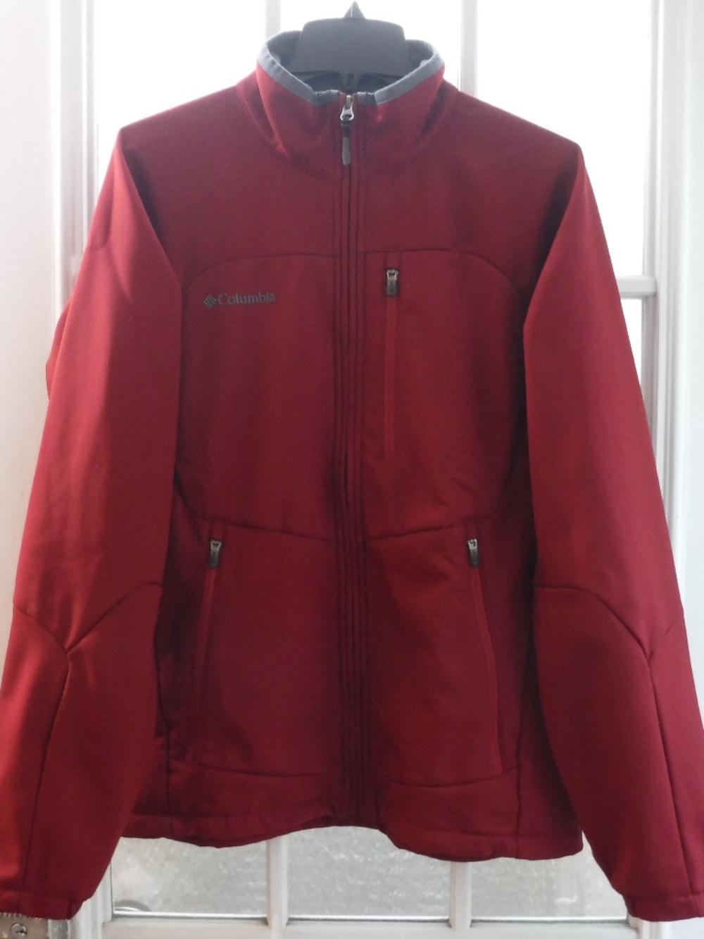 Columbia Red Color Full Zip Up Gray Fleece Lined Jacket